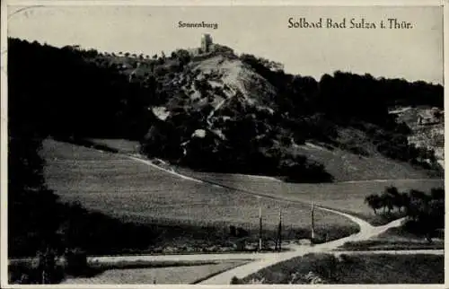 Ak Bad Sulza in Thüringen, Sonnenburg, Hügel, Vegetation, historische Ruine, Schwarz-Weiß-Foto