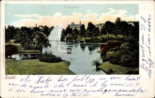 Ak Stadtwald Essen im Ruhrgebiet, Stadtgarten, Brunnen, grüne Landschaft, Postkarte