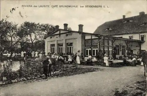 Ak Zawidów Seidenberg Oberlausitz Niederschlesien, Cafe Grundmühle, Außenansicht, Ribiera der ...