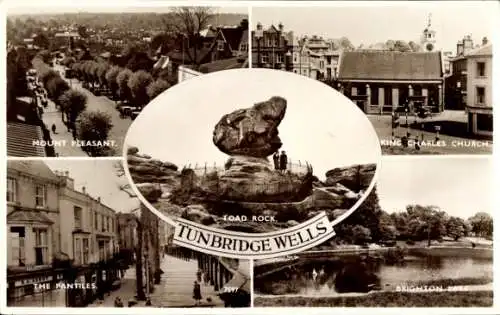 Ak Tunbridge Wells Kent England, Mount Pleasant, The Pantiles, Toad Rock, King Charles Church,...