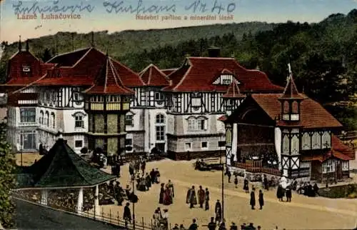 Ak Luhačovice Bad Luhatschowitz Region Zlin, Kurhaus, Hudební pavilon, mineralische Bäder, his...