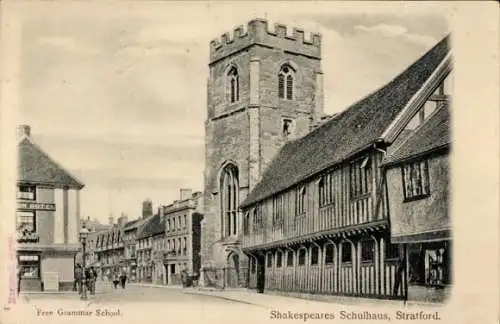 Ak Stratford upon Avon Warwickshire England, Schulhaus von Shakespeare, Freie Grammatikschule,...