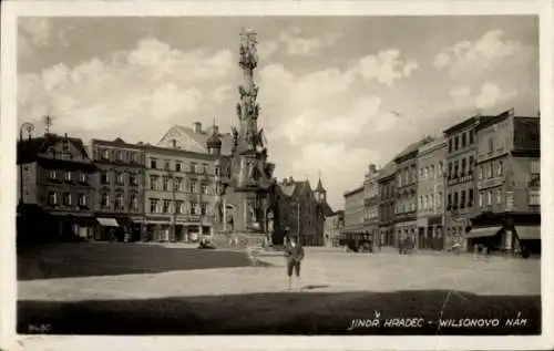 Ak Jindřichův Hradec Neuhaus Südböhmen, Wilsonovo namesti, Wilson Markt, Säule