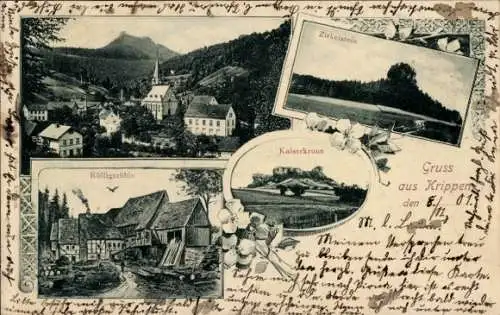 Ak Krippen Bad Schandau Sächsische Schweiz, Zirkelstein, Rölligmühle, Kaiserkrone, Ort