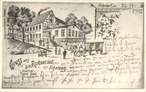 Ak Hohndorf (bei Elsterberg) Greiz in Thüringen, Zeichnung des Restaurants, mehrstöckiges Gebä...