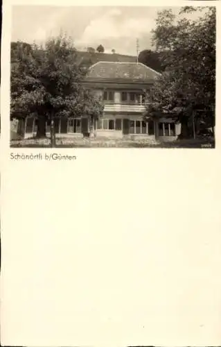 Ak Gunten am Thunersee Kanton Bern, Haus Schönörtli, Bäume, Landschaft, Fotografische Ansicht