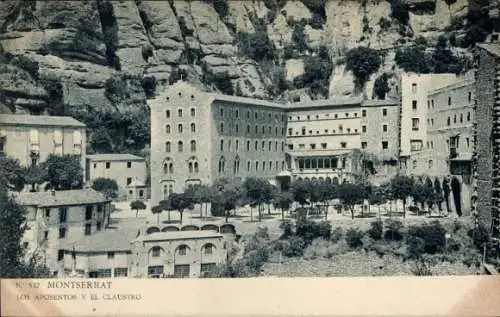 Ak Montserrat Katalonien, Gebäude, Hügel, Kloster, Landschaft, Bäume