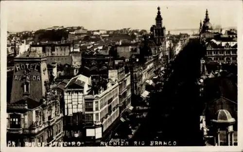 Ak Rio de Janeiro Brasilien, Hotel Avenida, Avenida Rio Branco, historische Gebäude, Stadtansicht