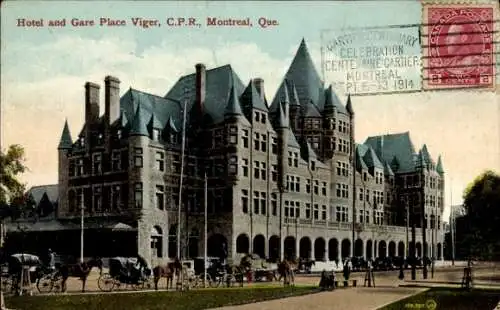 Ak Montreal Québec Kanada, Hotel und Gare Place Viger, C.P.R., Prunkvolle Architektur, Histori...