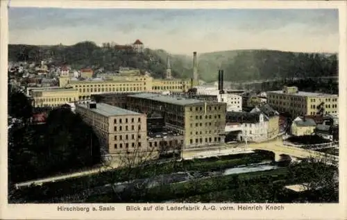 Ak Hirschberg an der Saale, Blick auf die Lederfabrik A.-G., Berglandschaft