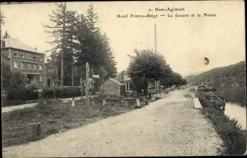 Ak Heer Agimont Wallonien Namur, Hotel Franco-Belge, la douane et la Meuse