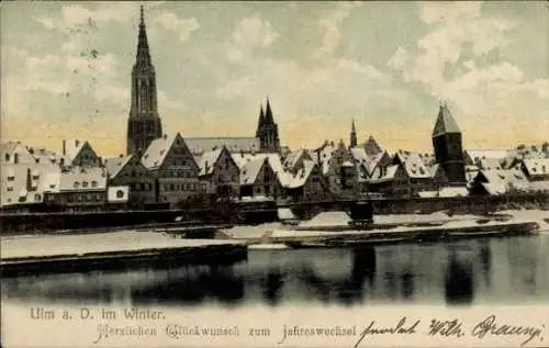 Ak Ulm an der Donau, Stadt im Winter, Münster