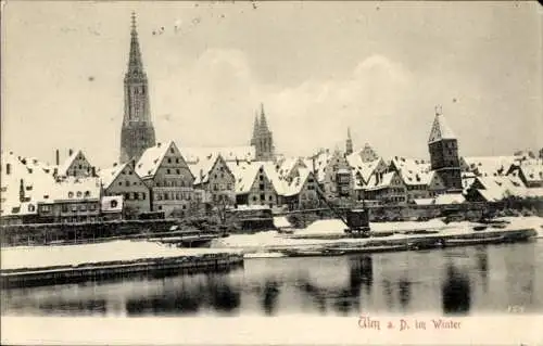 Ak Ulm an der Donau, Stadt im Winter, Münster
