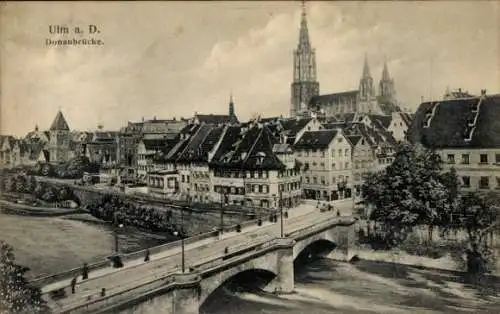 Ak Ulm an der Donau, Donaubrücke mit Münster