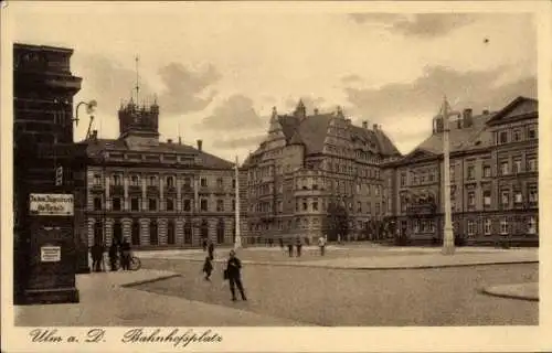 Ak Ulm an der Donau, Bahnhofsplatz