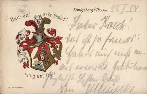 Studentika Ak Königsberg Ostpreußen, Corps Hansea, Wappen, KSCV