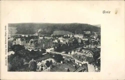 Ak Greiz, Blick auf den Ort mit Häusern,Brücke,Fabriken