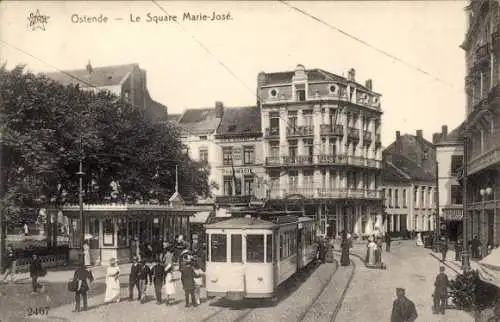 Ak Oostende Ostende Westflandern, Platz Marie José, Straßenbahn