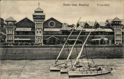 Ak Mumbai Bombay Indien, Yacht Club, Gebäude, Segelboote