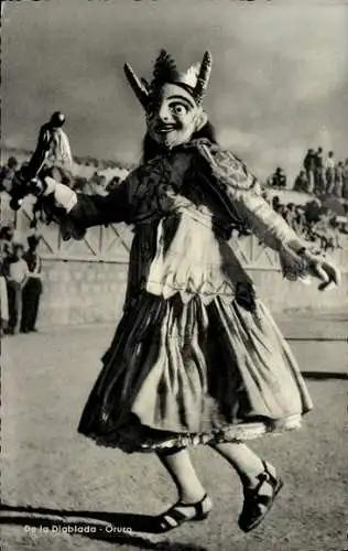 Ak Oruro Bolivien, De la Diablada, China Sapay, Folkloretänzerin mit Maske