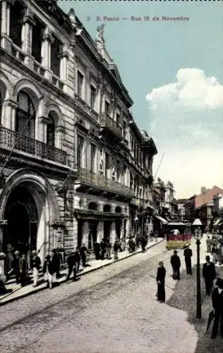 Ak São Paulo Brasilien, Rua 15 de Novembro, Straßenbahn