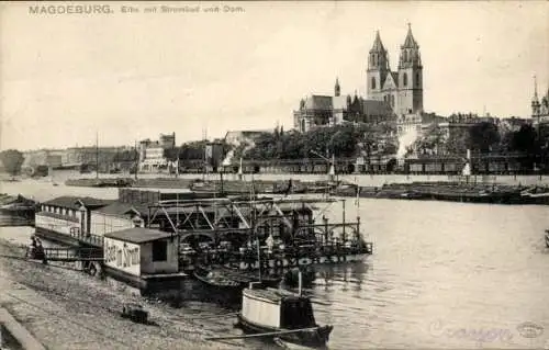 Ak Magdeburg an der Elbe, Elbe mit Strombad, Dom