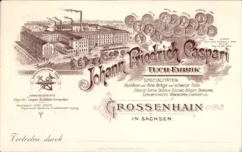 Litho Großenhain Sachsen, Tuchfabrik Johann Friedrich Caspari