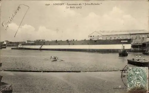 Ak Lorient Morbihan, Stapellauf des Schlachtschiffes "Jules-Michelet" in Lorient am 31. August...