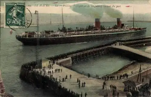 Ak Le Havre Seine Maritime, Hafen von Le Havre mit Schiff namens Provence.