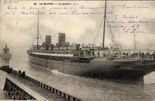 Ak Le Havre Seine Maritime, Passagierschiff La Savoie im Hafen 