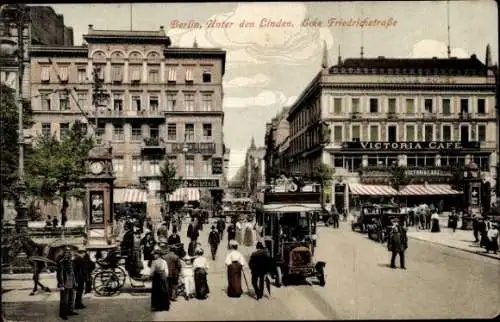 Ak Berlin Mitte, Unter den Linden Ecke Friedrichstraße, Victoria-Cafe, Bus