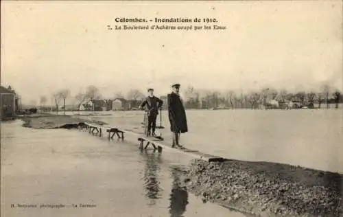 Ak Colombes Hauts de Seine, Inondations de 1910, Le Boulevard d'Achères coupé par les Eaux