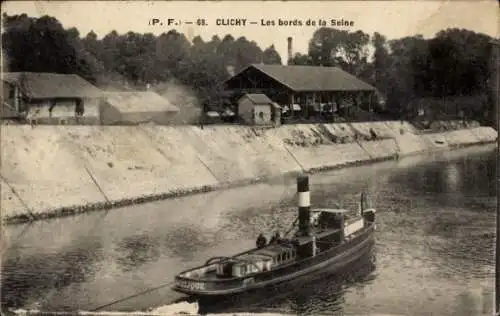 Ak Clichy Hauts de Seine, Les bords de la Seine, Schiff