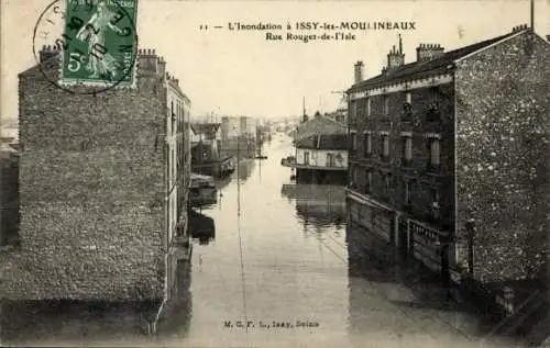 Ak Issy les Moulineaux Hauts de Seine, L'Inondation, Rue Rouget-de-l'Isle, Crue de la Seine