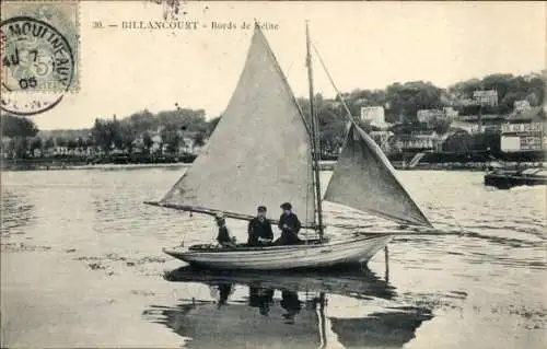 Ak Billancourt Hauts de Seine, Bords de Seine, kleines Segelboot