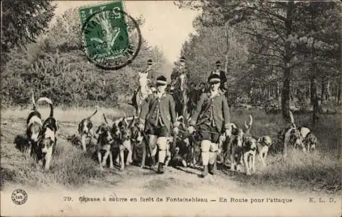 CPA Fontainebleau Seine-et-Marne, Chasse à Courre, Route pour l'attaque