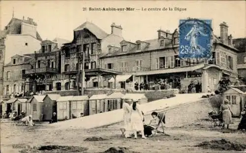 Ak Saint Aubin sur Mer Calvados, Le centre de la Digue