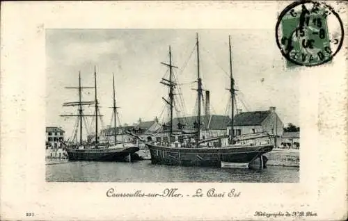 Ak Courseulles sur Mer Calvados, Quai Est, Segelschiff