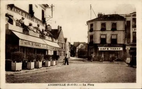 Ak Angerville Seine-et-Oise Essonne, Hotel de France,  Place, Cafe, Tabac