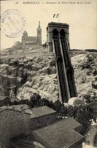 Ak Marseille Bouches du Rhône, Marseille. Ascenseur de Notre-Dame de la Garde.