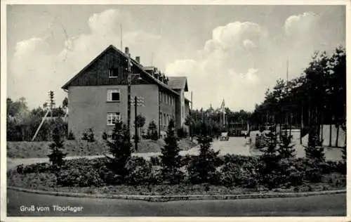 Ak Świebodzin Schwiebus Ostbrandenburg, Tiborlager, Gruß vom  zweigeschossiges Gebäude, ländli...