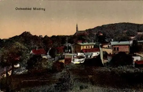 Ak Międzyzdroje Ostseebad Misdroy Pommern, Ansicht des Ostseebades Misdroy, Häuser und Kirche