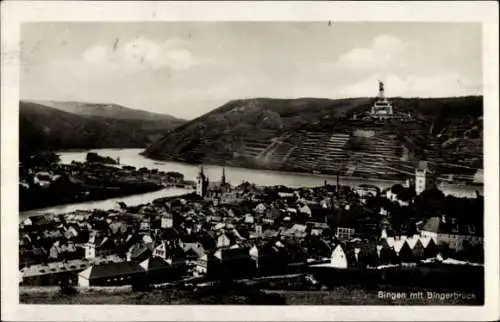 Ak Bingen am Rhein, Bingen mit Bingerbrück, Flusslandschaft, Weinberge, historische Gebäude