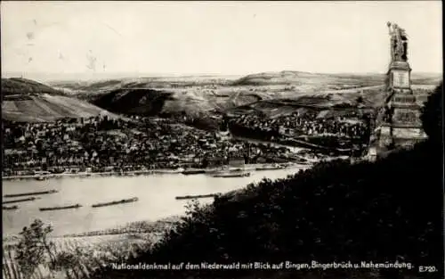 Ak Rüdesheim am Rhein, Niederwald Nationaldenkmal, Blick auf Bingen, Bingerbrück, Nahemünde