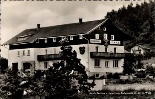 Ak Bodenmais in Niederbayern, Hotel-Pension Hubertus, Konditorei, Café, bayerische Architektur