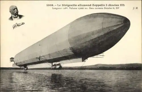 Ak Le Dirigébale allemand Zeppelin I, Ancien III, Luftfahrtschiff