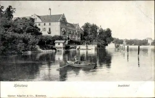 Ak Konstanz am Bodensee, Inselhotel, Ruderboot