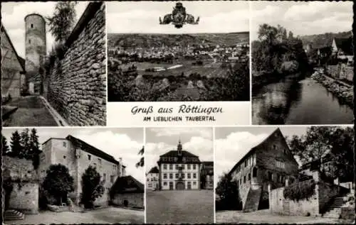 Ak Röttingen an der Tauber Unterfranken, Gesamtansicht, Stadtmauer, Rathaus