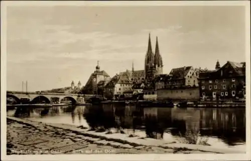 Ak Regensburg an der Donau Oberpfalz, Blick auf den Dom, alte Architektur, Donau, historische ...