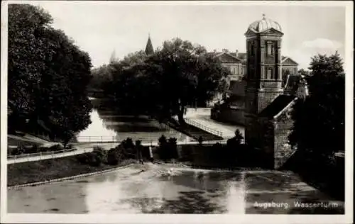 Ak Augsburg, Partie am Wasserturm mit Fluss